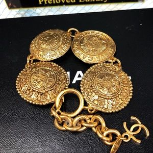 CHANEL Vintage CC Coin Gold Plated Bracelet